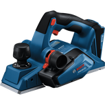 Bosch GHO18V-26 planer with red buttons and adjustment dial, "BRUSHLESS MOTOR".