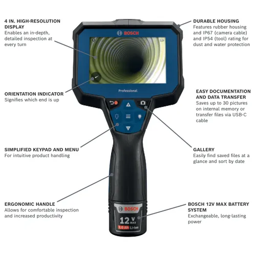 Bosch handheld inspection camera GIC4-23C feature walkaround.