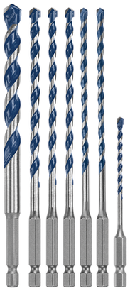 Bosch drill bits with blue accents and hexagonal bases.