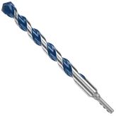 Bosch drill bit with a blue and silver twisted design.