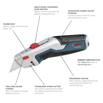 Bosch H11-13000-1 retractable utility knife on a walkaround view.