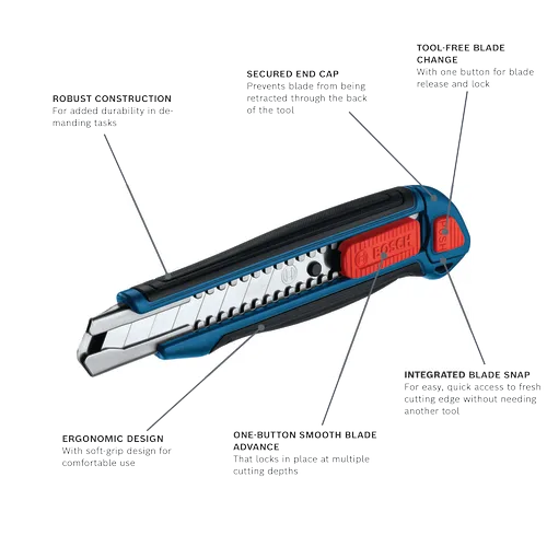 Bosch H11-12100-1 snap off utility knife on a walkaround view.