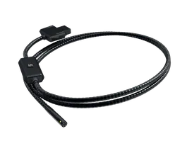 Black cable with connectors and a head with lights.