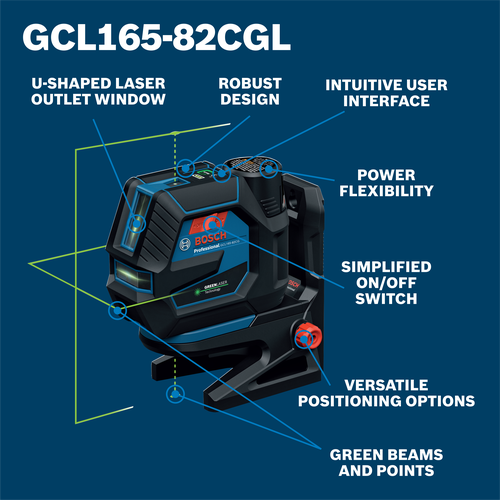 Bosch GCL165-82CGL green beam combination laser features walkaround.