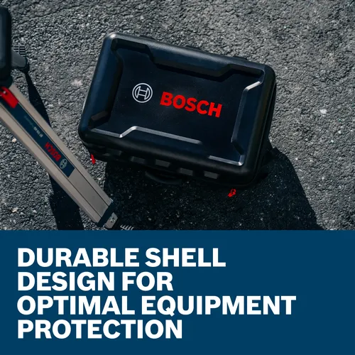 Bosch branded equipment case with "DURABLE SHELL DESIGN FOR OPTIMAL EQUIPMENT PROTECTION".