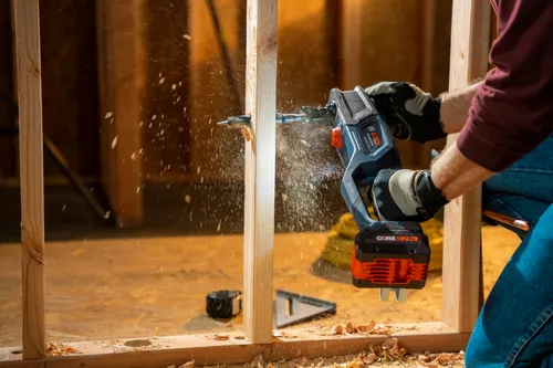 Bosch cordless right angle drill GRD18V-127HX model product application image on woodworking showcase.
