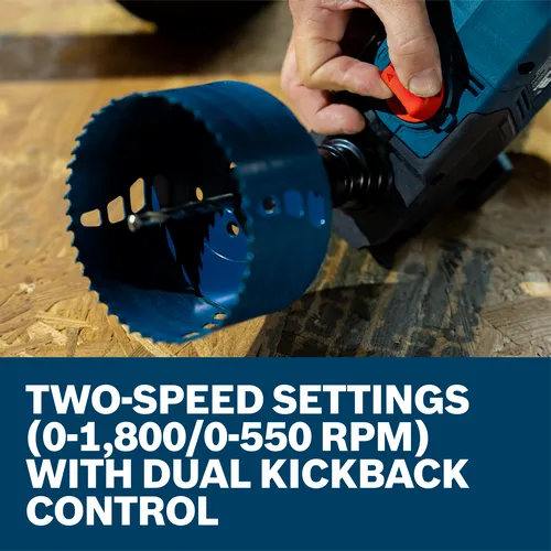 A worker adjusting the speed setting dial on the Bosch GRD18V-127HX 18V High Torque Right Angle Drill.