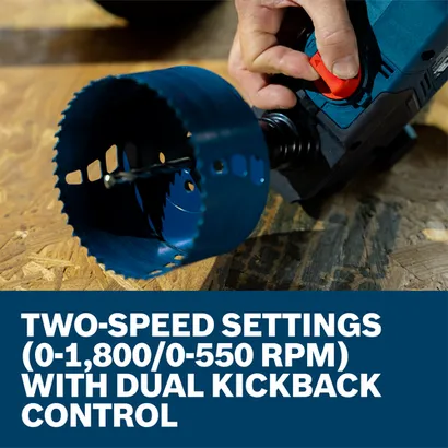 A worker adjusting the speed setting dial on the Bosch GRD18V-127HX 18V High Torque Right Angle Drill.