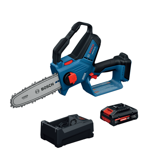 The Bosch GKE18V-20N14X 18V Cordless Pruning Saw Kit on the product image dynamic view.