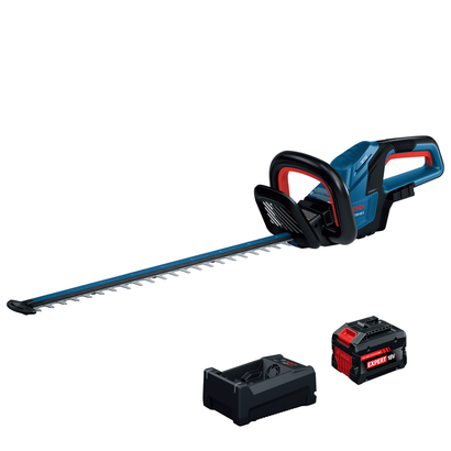 The Bosch GHE18V-60-2N18X 18V 24 In. Cordless Hedge Trimmer Kit in a product image dynamic view.