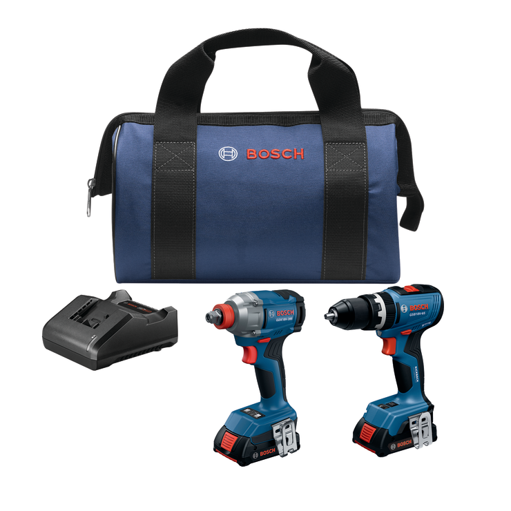 Bosch GXL18V-241B22 Hammer Drill/Driver, Two-In-One Impact Driver/Wrench and two 18V Batteries, Charger and Carry Bag.