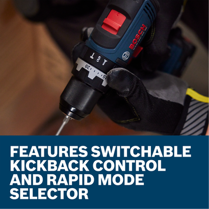 A worker switching the drill modes on the Bosch GSB18V-65 1/2 In. Brushless Hammer Drill/Driver.