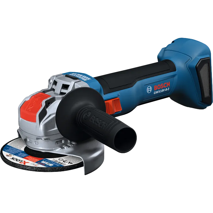 Bosch GWX18V-8-2 18V X-LOCK Brushless 4-1/2 In. Angle Grinder with Slide Switch without battery in an isometric view.