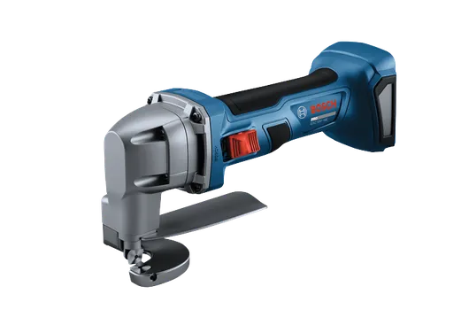 The Bosch GSC18V-16E 18V 16-Gauge Metal Shear with Lock-On Slide Switch on a white background.