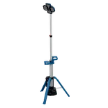 Bosch GLT18V-5000 Tower Light without battery standing with pole extended on a white background.