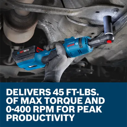 The worker using the Bosch GRC18V-60 18V Cordless Ratchet to adjust car parts.