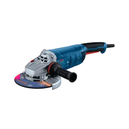 The Bosch GWS22-180J 7 In. Large Angle Grinder in a product image dynamic view on a white background.