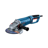 The Bosch GWS25-180PR 7 In. Large Angle Grinder in a product image dynamic view on a white background.