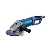 The Bosch GWS25-180PR 7 In. Large Angle Grinder in a product image dynamic view on a white background.