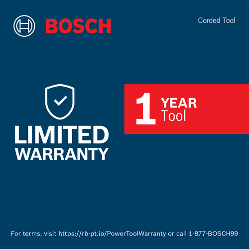 Limited Warranty for Bosch GWS25-230JR 9 In. Large Angle Grinder tool is 1 year.