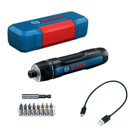 The Bosch GSD4V-35 4V Max Rechargeable Screwdriver in the visualization product image dynamic with accessories