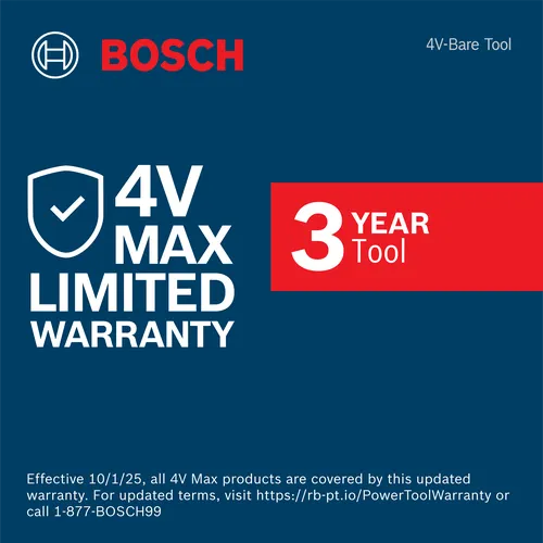Limited Warranty for Bosch GSD4V-35 4V Max Rechargeable Screwdriver tool is 3 year.