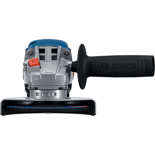 Bosch GWS18V-8-2 18V Brushless 4-1/2 In. Angle Grinder with Slide Switch without battery shown in a front facing view.