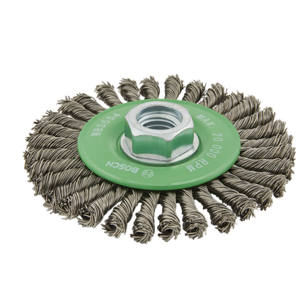 4" WIRE WHEEL, STRINGER BEAD KNOTTED, STAINLESS STEEL