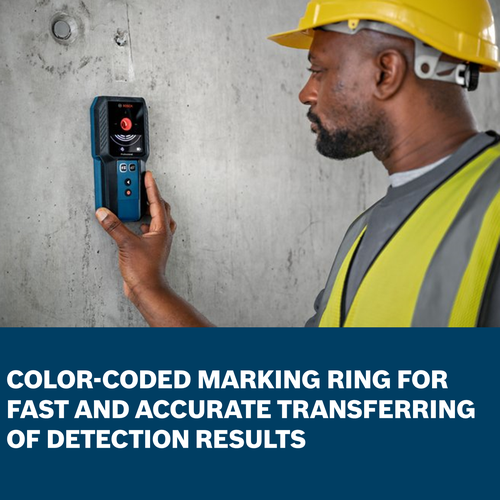 The worker using the Bosch GMS120-27 Wall Scanner to detect in a building wall.