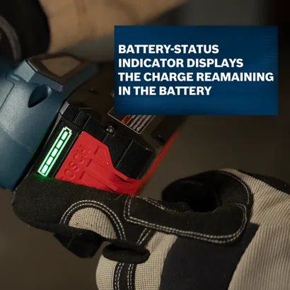 Image shows that the EXPERT 18V battery line has a battery status indicator that displays the remaining battery charge.