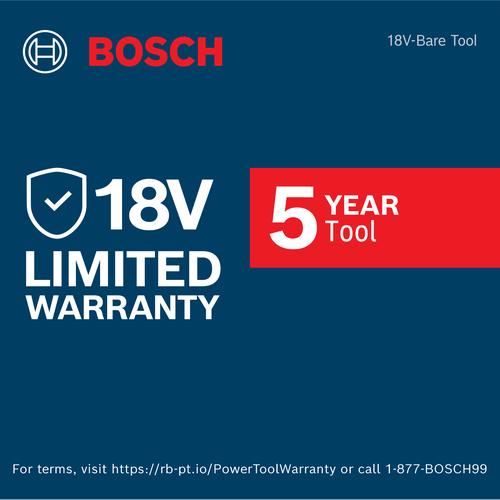 Image of the 5-year limited warranty for  18V tools kits on a blue background.