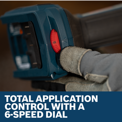 Close-up of the speed control button of Bosch GWS18V-11SN 18V 4-1/2 5 In. Angle Grinder.