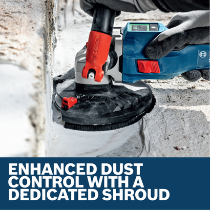 Image of worker using the Bosch GBR18V-15SN18X 5 In. 18V Concrete Surface Grinder on the concrete floor.