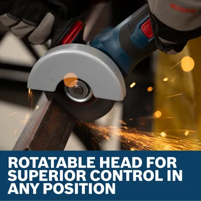 Image of worker grinding a metal with a Bosch GWS18V-11PSN 18V 4-1/2 - 5 In. Angle Grinder.