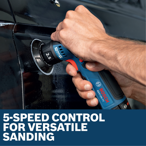 Image of worker using the Bosch GEX12V-77N 12V 3 In. Random Orbital Sander  to finish a car.