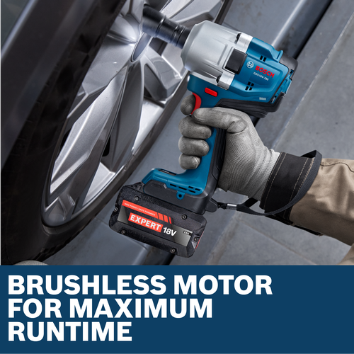 Image of worker using the Bosch GDS18V-780N 18V Brushless Mid-Torque Impact Wrench to to tighten screws.