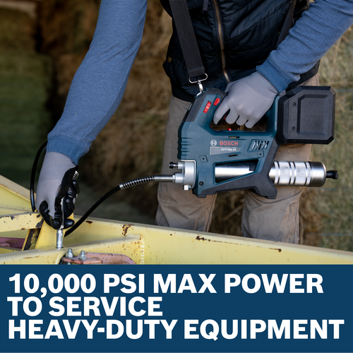Image of worker using the Bosch GFP18V-10N 18V Grease Gun in screws and metallic materials.