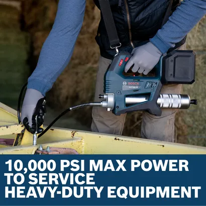 Image of worker using the Bosch GFP18V-10N 18V Grease Gun in screws and metallic materials.