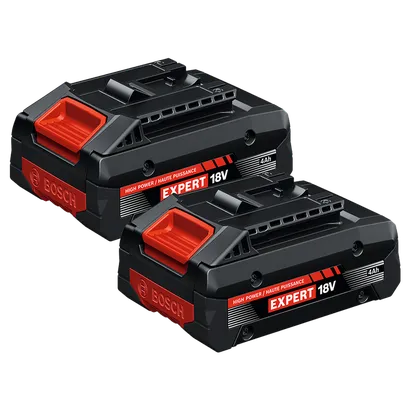 Bosch EXBA18V-40 EXPERT 18V Lithium-Ion 4 Ah High Power Battery, 2-Pack shown on white background.