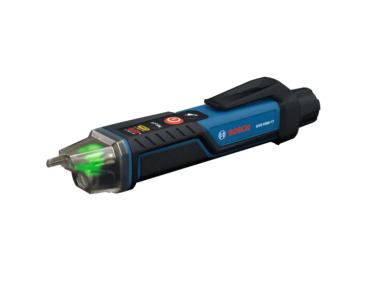 Product Image Dynamic Bosch GVD1000-17 Non-Contact Voltage Tester with Flashlight on a white background.