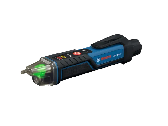 Product Image Dynamic Bosch GVD1000-17 Non-Contact Voltage Tester with Flashlight on a white background.