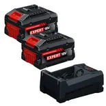 Image Dynamic of Bosch GXS18V-26N26X 18V Starter Kit with two Expert 6 Ah and 12v/18v Multi-Voltage Charger on a white background.
