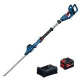 Bosch GHE18V-50TPN18X 18V 20 In. Pole Hedge Trimmer Kit shown with the hedge trimmer, 18V 8 Ah Expert Battery and charger.