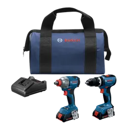 Bosch GXL18V-241B22 Hammer Drill/Driver, Two-In-One Impact Driver/Wrench and two 18V Batteries, Charger and Carry Bag.