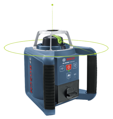 Product Image Dynamic of Bosch GRL 300 HVG Green-Beam Rotary Laser on a white background.