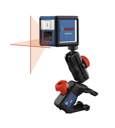 Product Image Dynamic of Bosch GLL25-10 Self-Leveling Cross-Line Laser and MM2 on a white background.