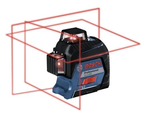 Product Image Dynamic of Bosch GLL3-300 360⁰ Three-Plane Leveling and Alignment-Line Laser on a white background.