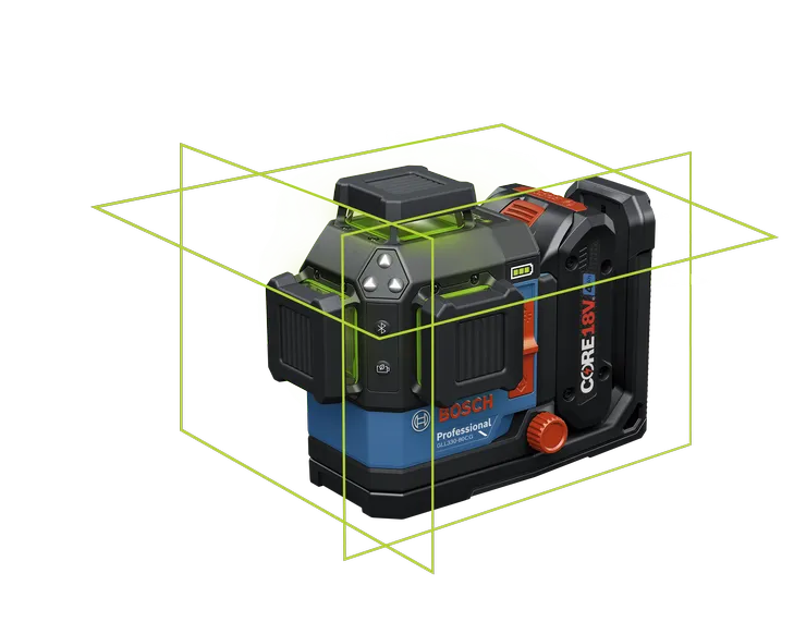 Product Image Dynamic of Bosch GLL330-80CGL 18V 360° Green-Beam Laser on a white background.
