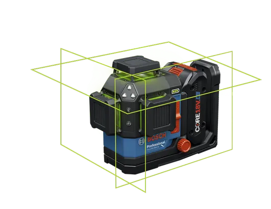 Product Image Dynamic of Bosch GLL330-80CGL 18V 360° Green-Beam Laser on a white background.