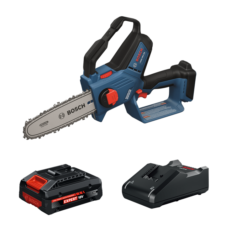 The Bosch GKE18V-20N14X 18V Cordless Pruning Saw Kit on the product image dynamic view.